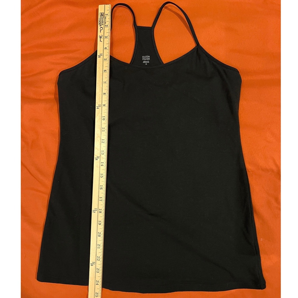Eileen Fisher Tank Top M Black Cami Shelf Bra Cotton Racerback Sleeveless USA